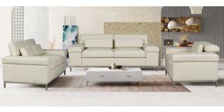 Texas Cream Bonded Leather 3 + 2 + 1 Sofa Set With Adjustable Headrests And Chrome Legs