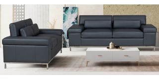 Texas Grey Bonded Leather 3 + 2 Sofa Set With Adjustable Headrests And Chrome Legs