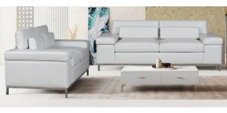 Texas White Bonded Leather 3 + 2 Sofa Set With Adjustable Headrests And Chrome Legs
