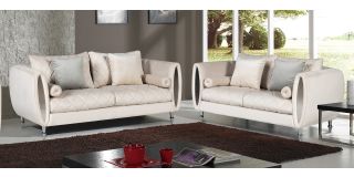 Troy Cream Fabric 3 + 2 Sofa Set Plush Velvet With Chrome Legs