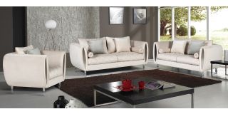 Troy Cream Fabric 3 + 2 + 1 Sofa Set Plush Velvet With Chrome Legs