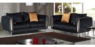 Troy Black Fabric 3 + 2 Sofa Set Plush Velvet With Chrome Legs