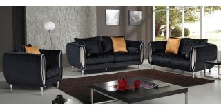 Troy Black Fabric 3 + 2 + 1 Sofa Set Plush Velvet With Chrome Legs