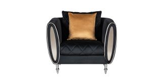 Troy Black Fabric Armchair Plush Velvet With Chrome Legs