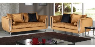 Troy Coffee Fabric 3 + 2 Sofa Set Plush Velvet With Chrome Legs