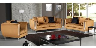 Troy Coffee Fabric 3 + 2 + 1 Sofa Set Plush Velvet With Chrome Legs