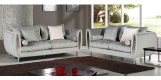 Troy Grey Fabric 3 + 2 Sofa Set Plush Velvet With Chrome Legs