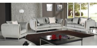 Troy Grey Fabric 3 + 2 + 1 Sofa Set Plush Velvet With Chrome Legs