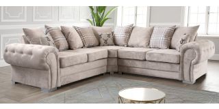 Verona Large 2C2 Mink Round Arm Fabric Corner Sofa With Chrome Legs And Scatter Back