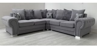 Verona Large Grey Round Arm Fabric Corner Sofa 2C2 With Chrome Legs And Scatter Back