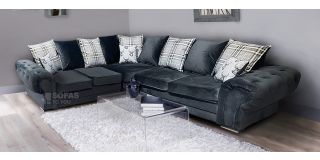 Verona Black 2C2 Fabric Corner Sofa Plush Velvet With Chrome Legs And Scatter Back