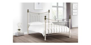 Victoria Bed - Stone White & Brass - Stone White Satin Powder Coating - Powder Coated Steel - Other Sizes Available - 135cm 150cm