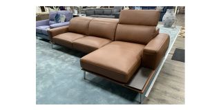 Villeneuve Semi Aniline Leather Corner Sofa RHF Brown Newtrend With Sliding Out Seating And Adjustable Headrests, Available for delivery in 8 weeks