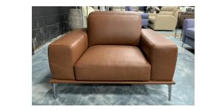 Villeneuve Semi Aniline Leather Armchair 1 Seater Brown Newtrend With Sliding Out Seating And Adjustable Headrests, Available for delivery in 8 weeks