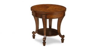 York Circular End Table with Cherry Distress Finish and Birch Veneer
