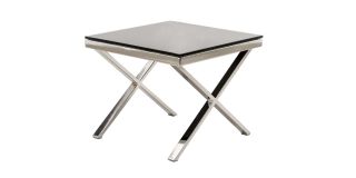 Zara End Table Chrome Base with Black Tempered Glass Top