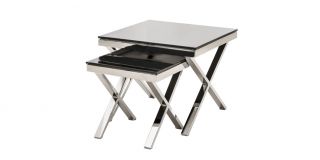 Zara Nest of Tables Chrome Base with Black Tempered Glass Top