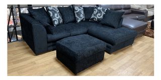 Zina Fabric RHF Black Scatter Back Corner Sofa With Footstool
