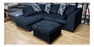 Zina Fabric LHF Black Scatter Back Corner Sofa With Footstool