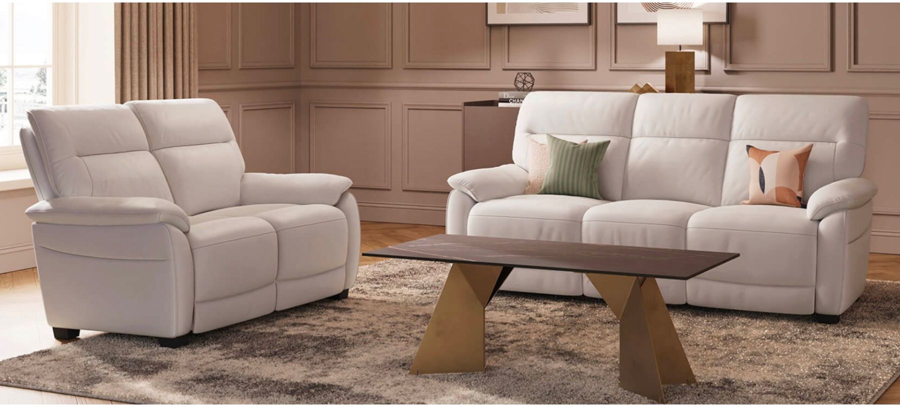 Aran 3 2 Cashmere Static Semi Aniline Leather Sofa Set With USB Also Available In Grey And Tan