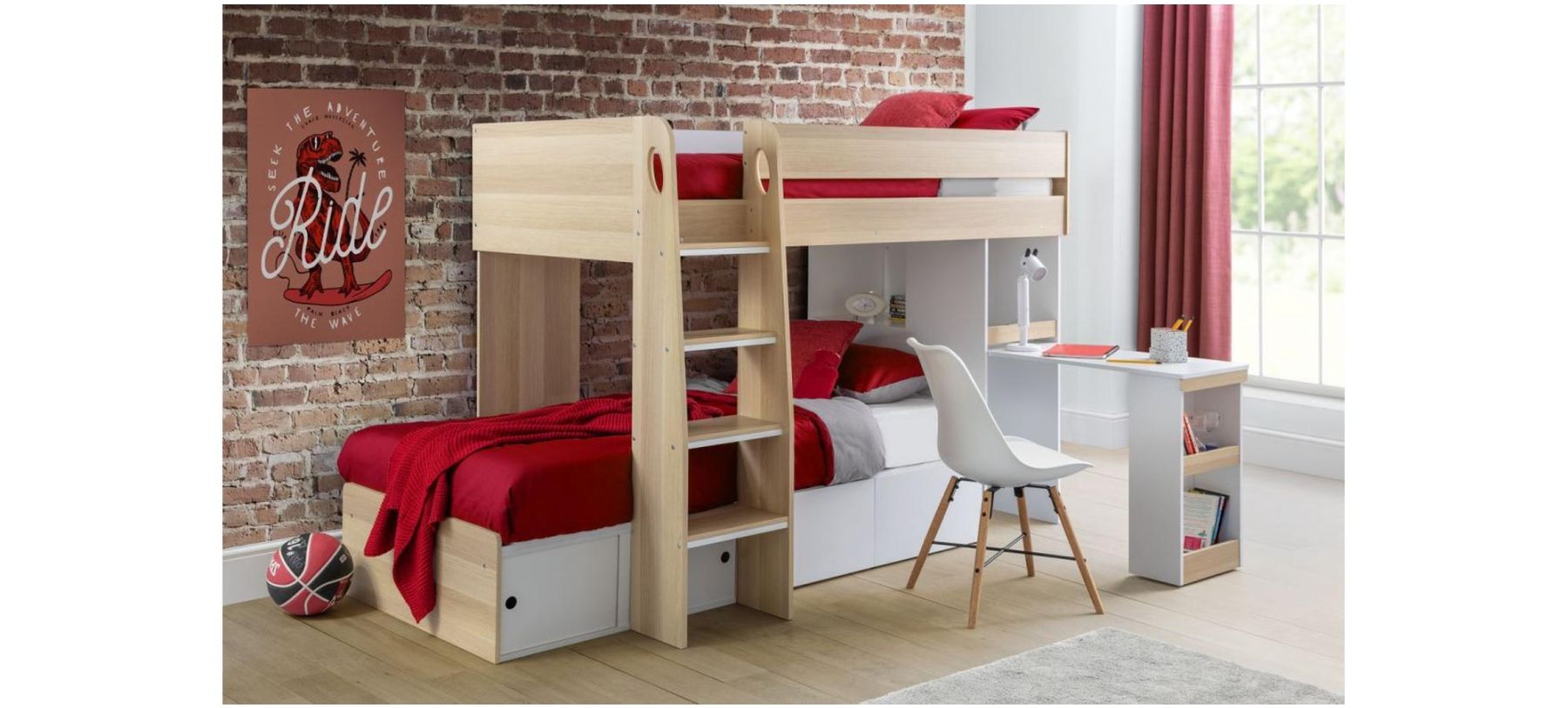 Eclipse Bunkbed Oak White Oak White Particleboard with