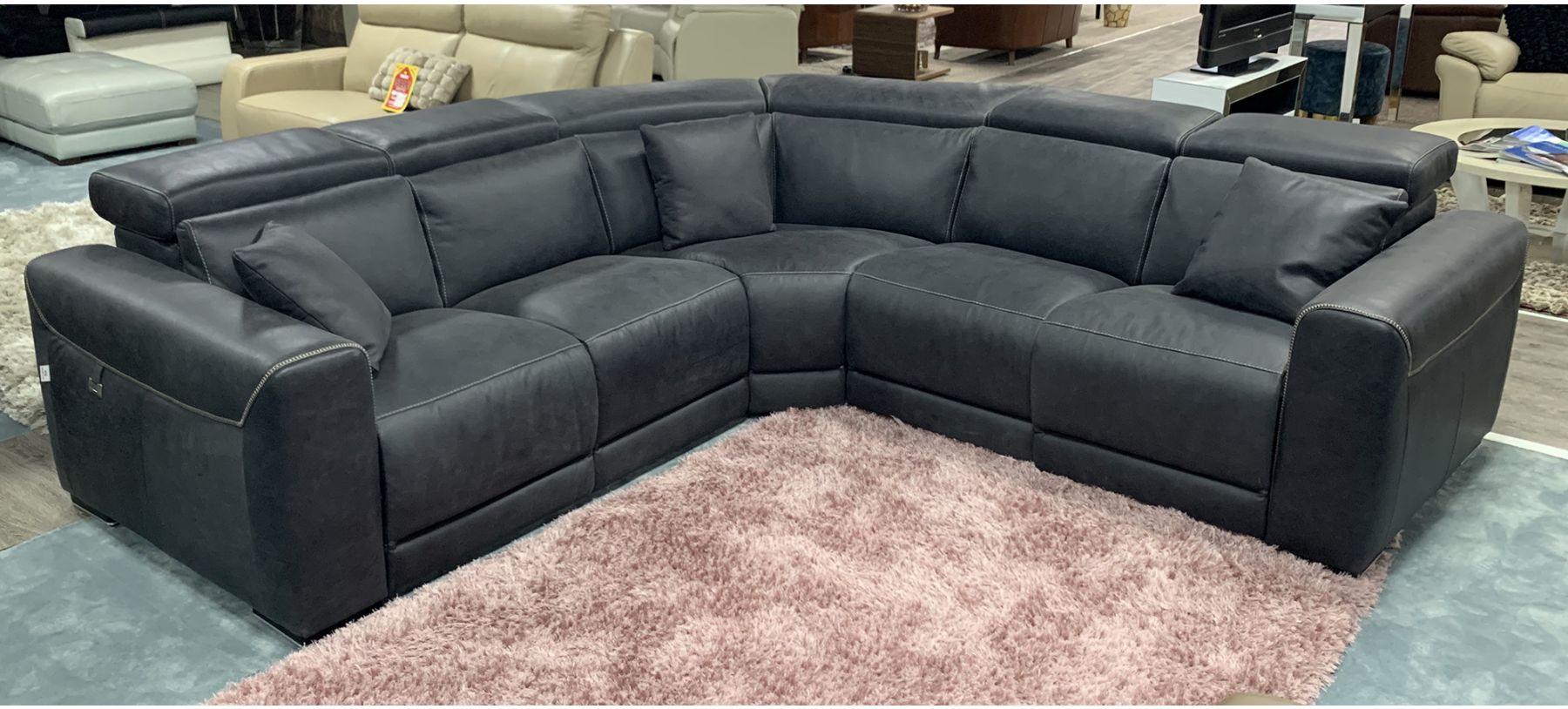 Thelma Dark Grey 2C2 Semi Aniline Luxury Electric Leather Corner Sofa With Adjustable Headrests Colours Available Call For Info