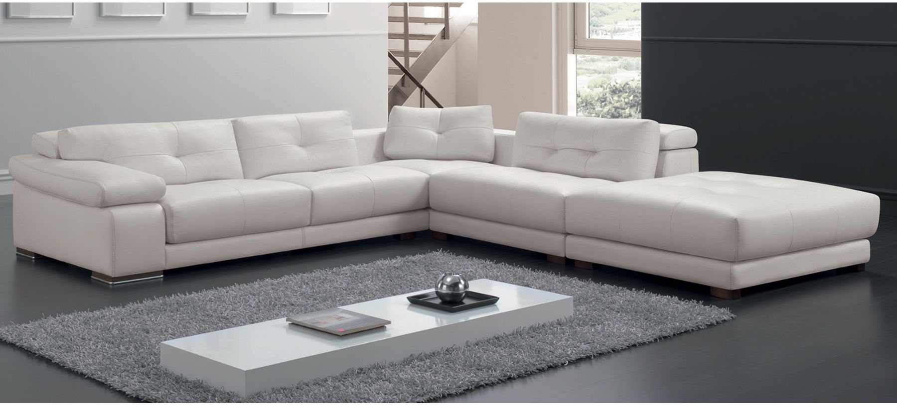 Santer White RHF Leather Corner Sofa With Adjustable Headrests And
