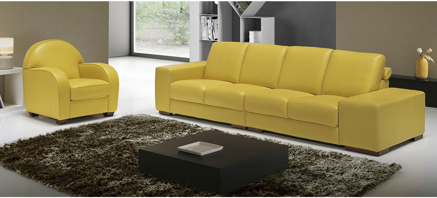 Arrone Yellow Leather 4 1 Sofa Set
