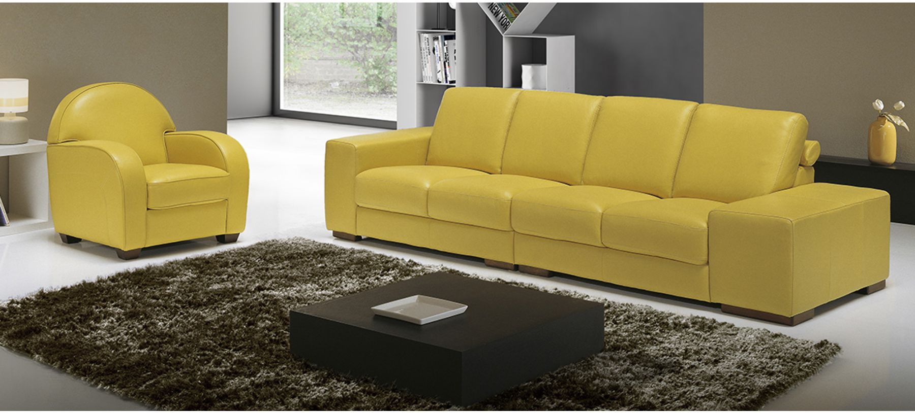 Leather yellow couch deals