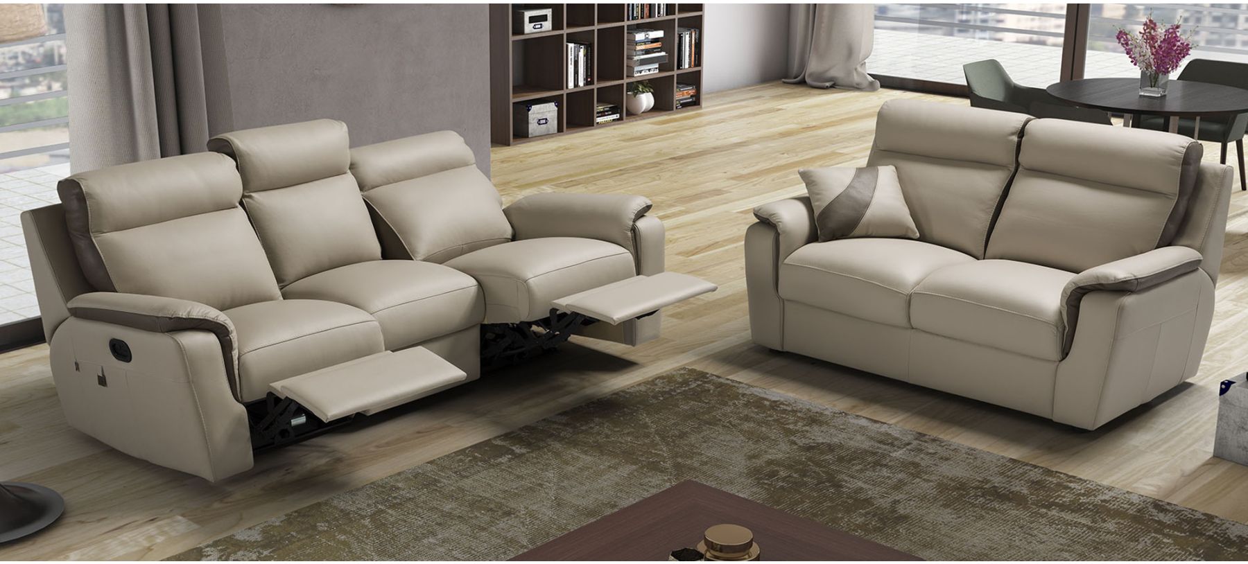 Cream leather electric shop recliner sofa