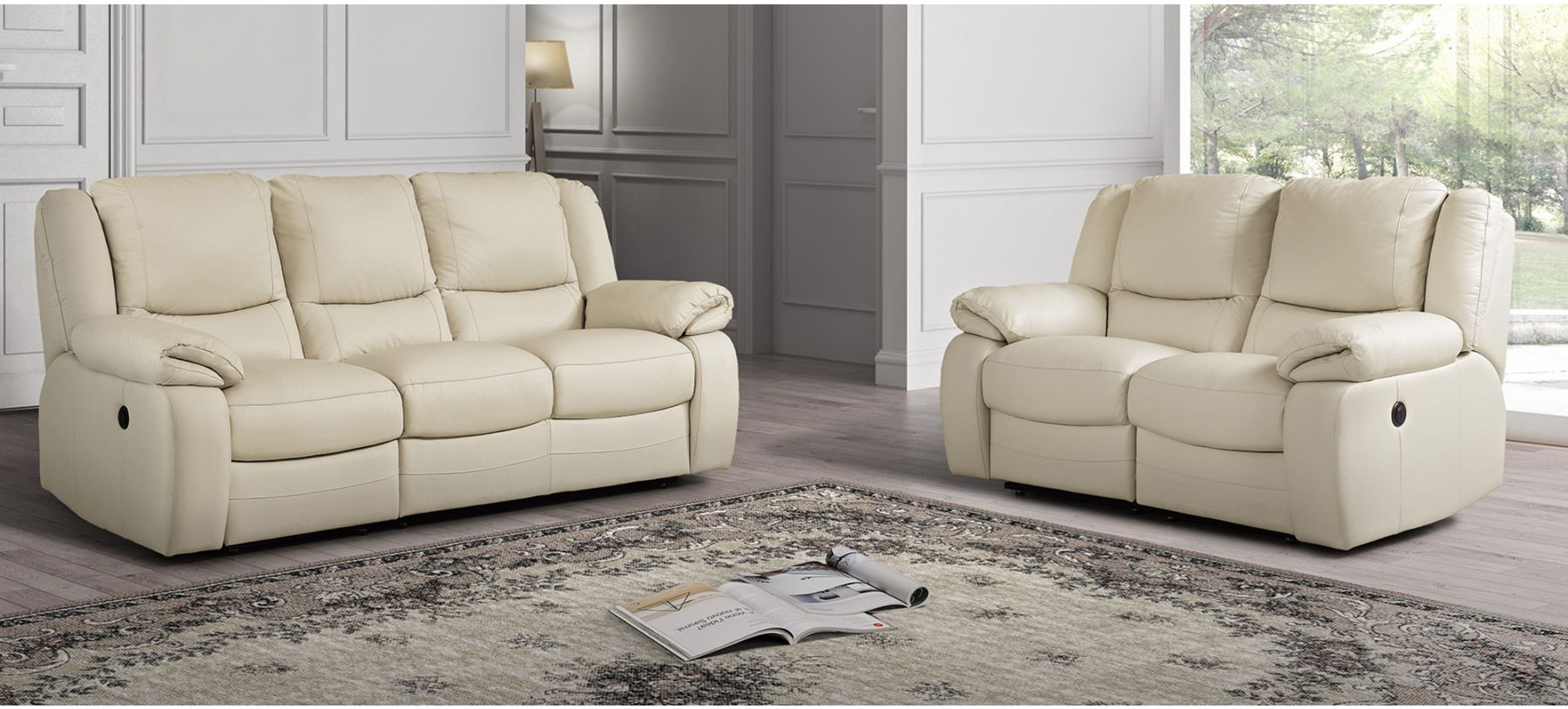 Lewis Cream Semi Aniline Leather 3 2 Sofa Set Electric Recliners