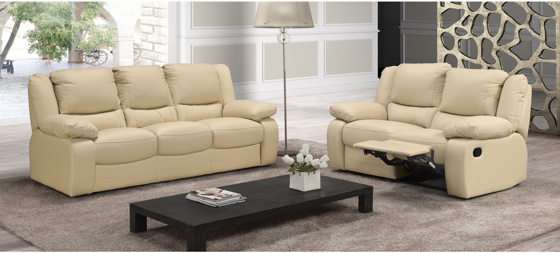 Virginia Cream Semi Aniline Leather 3 2 Electric Recliners