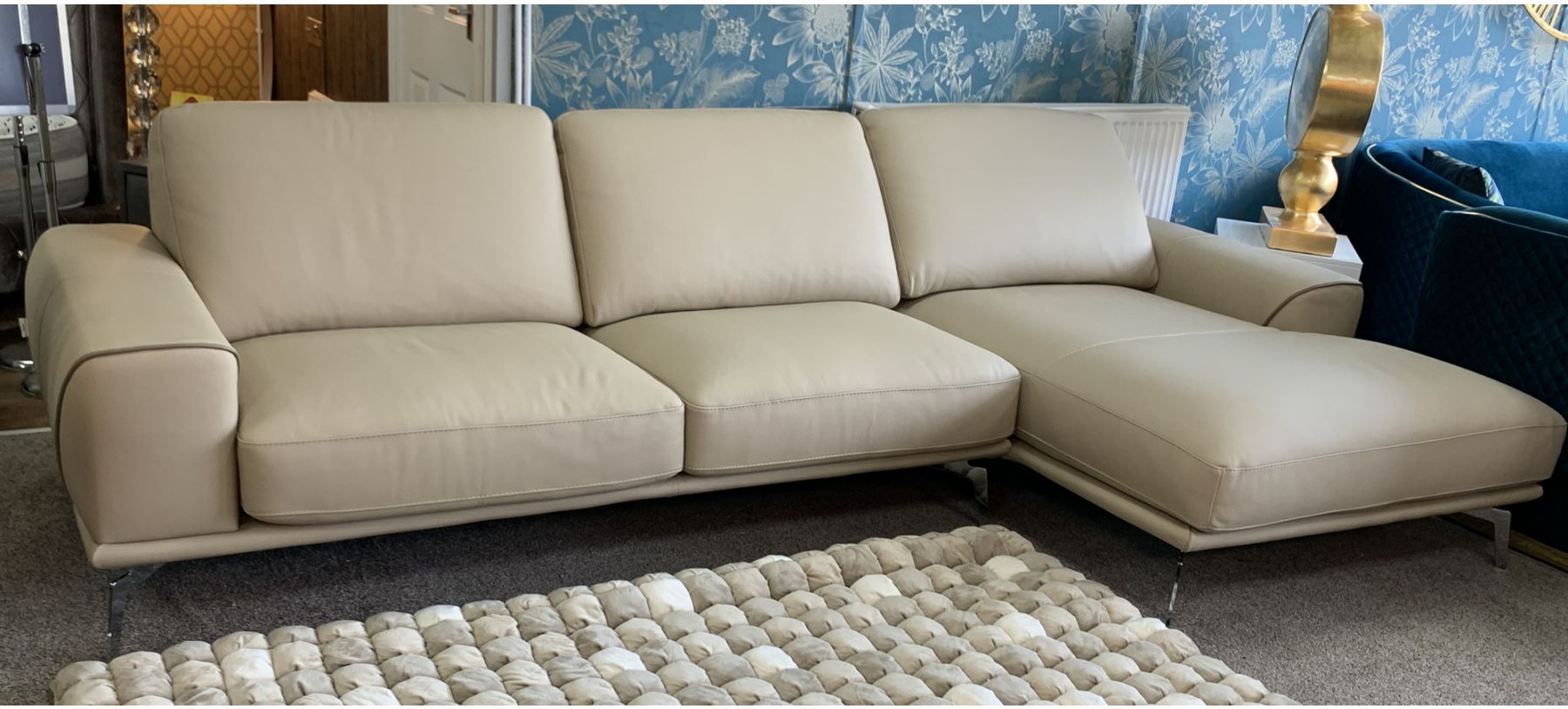 Cream leather corner hot sale sofa