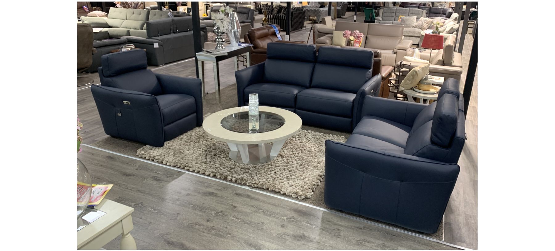 Navy blue leather hotsell couch