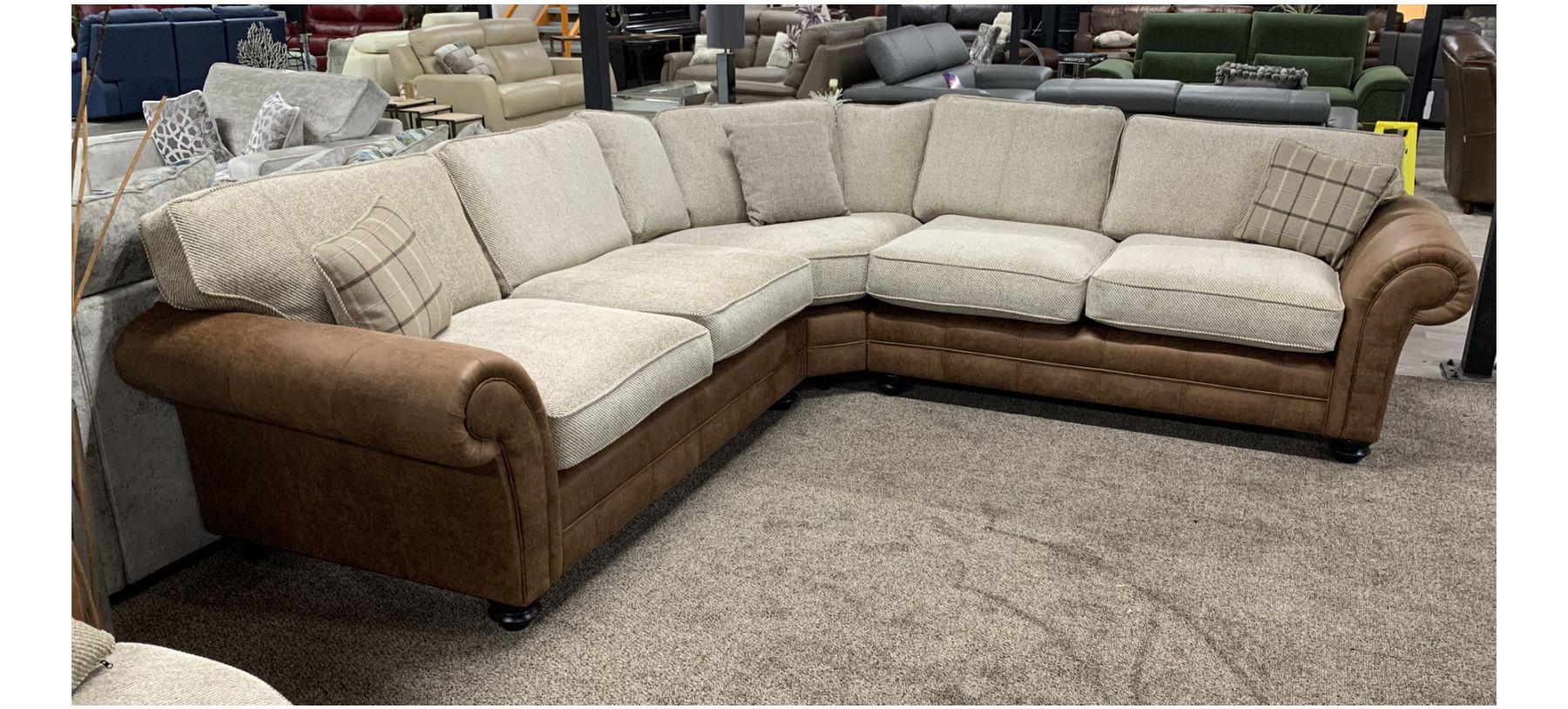 Darwin Two Tone Brown 2C2 Fabric Corner Sofa With Wooden Legs Other Colours And Models Available See Images
