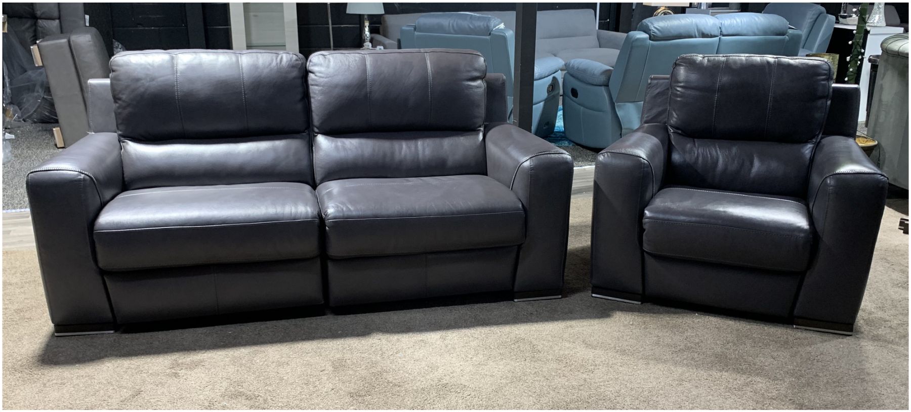 Black leather electric discount recliner sofa