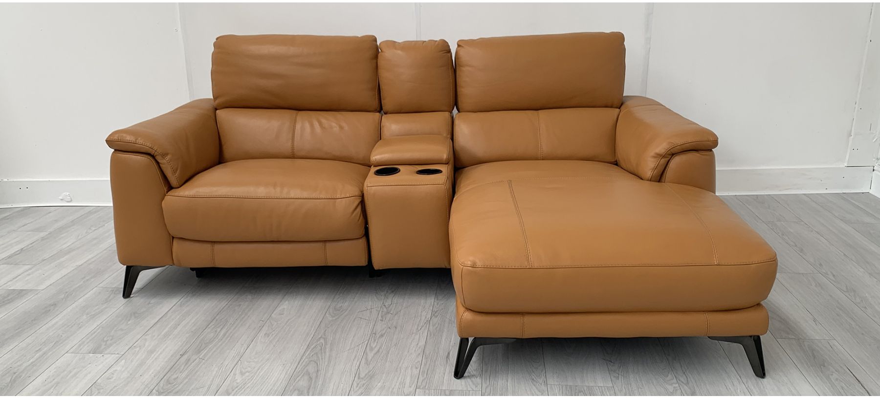Tan leather shop corner recliner sofa