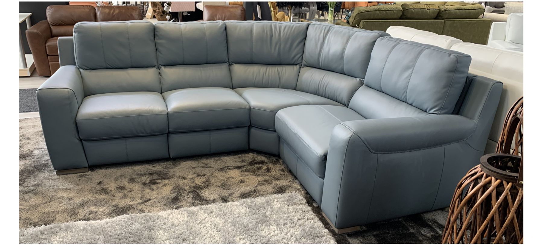 Lucca Blue RHF Double Electric Leather Corner Sofa Sisi Italia Semi-Aniline With Wooden Legs - Few Scuffs (see images) High Street Furniture Store Cancellation 49516 | Leather Sofa World