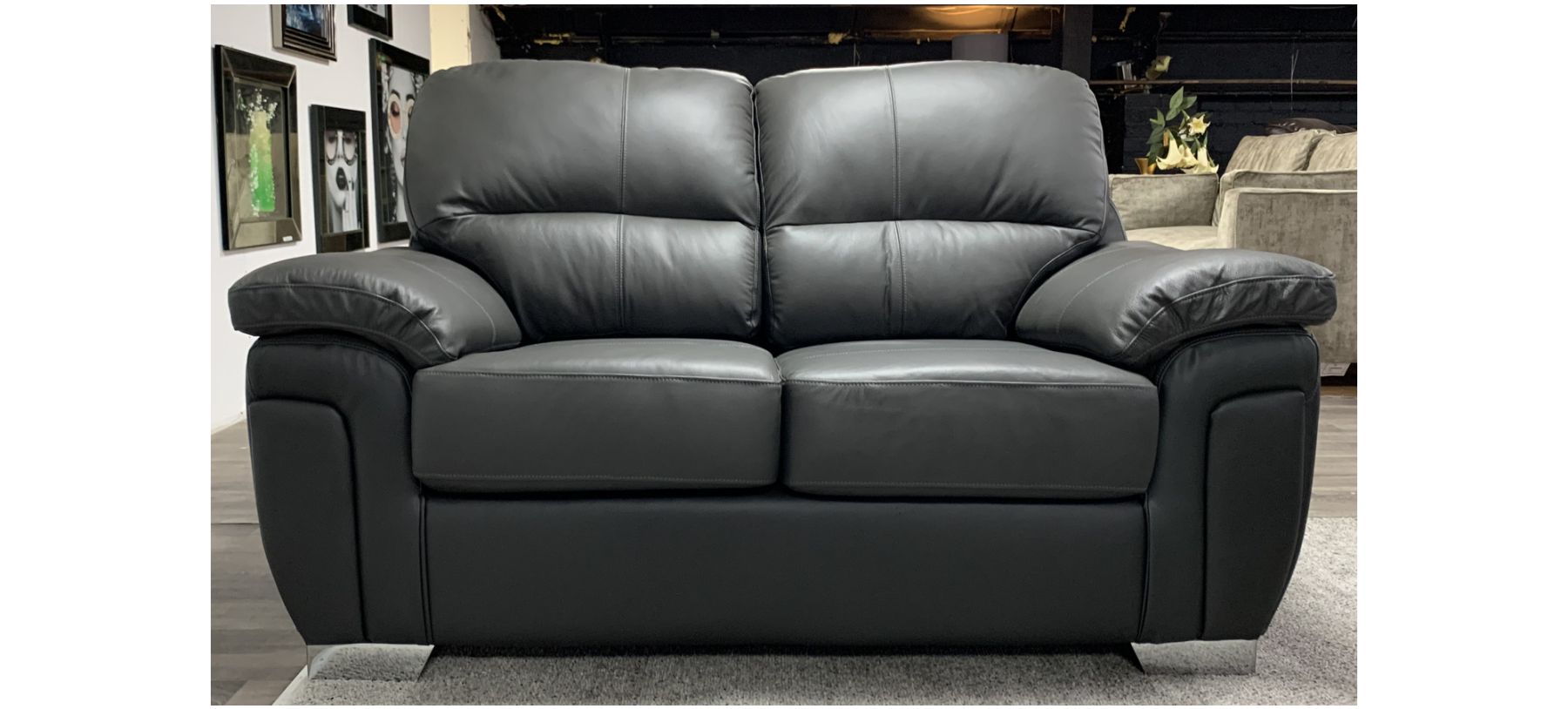 Dark Grey Regular Leather Sofa With