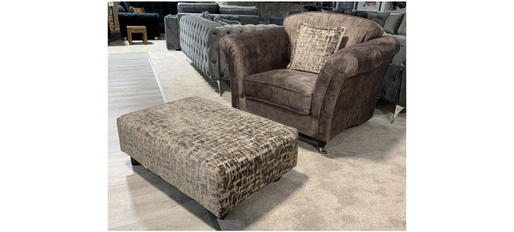 Velvet armchair hotsell and footstool