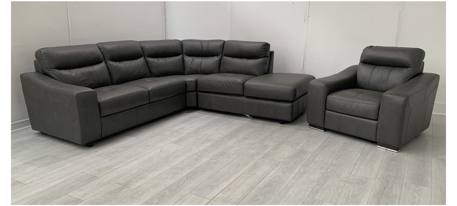 Palermo Grey Rhf Leather Corner Sofa