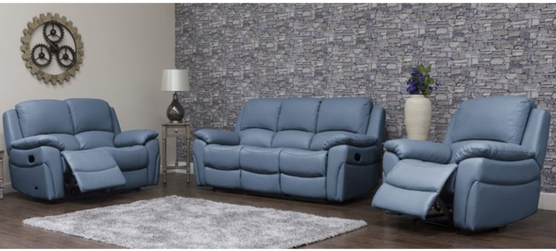 Serena 3 2 1 Leather Manual Recliners Sky Blue Also Available