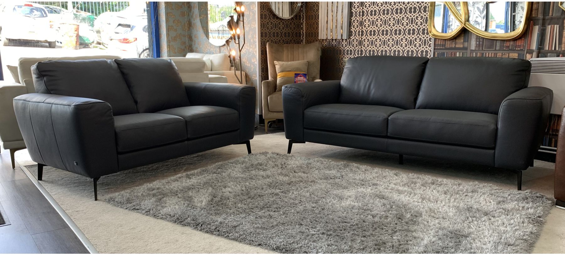 Charcoal leather sofa deals