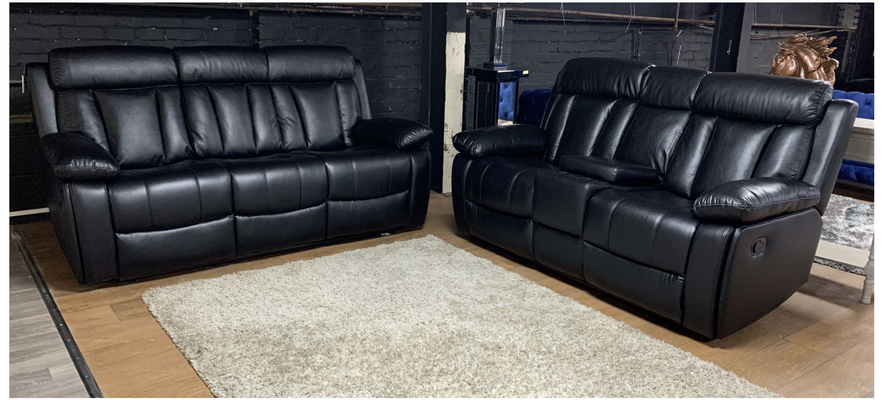 Cairo 3 2 Black Leatheraire Manual Recliner Sofa Set With Drinks Holders Leather Sofa World
