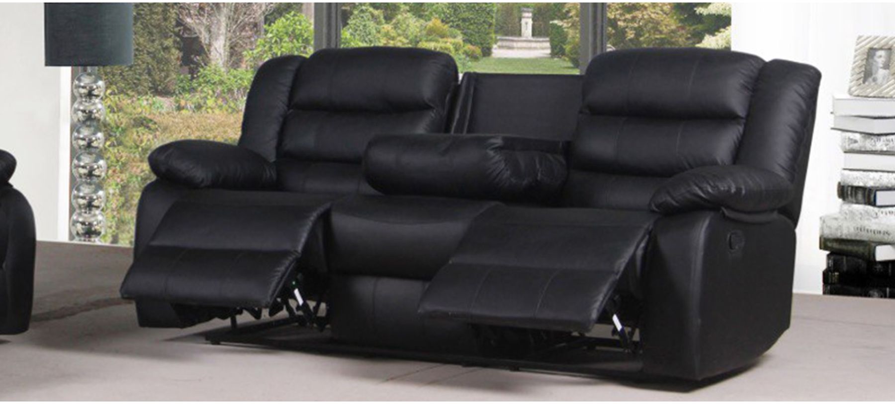 Roman Black Recliner Leather Sofa 3