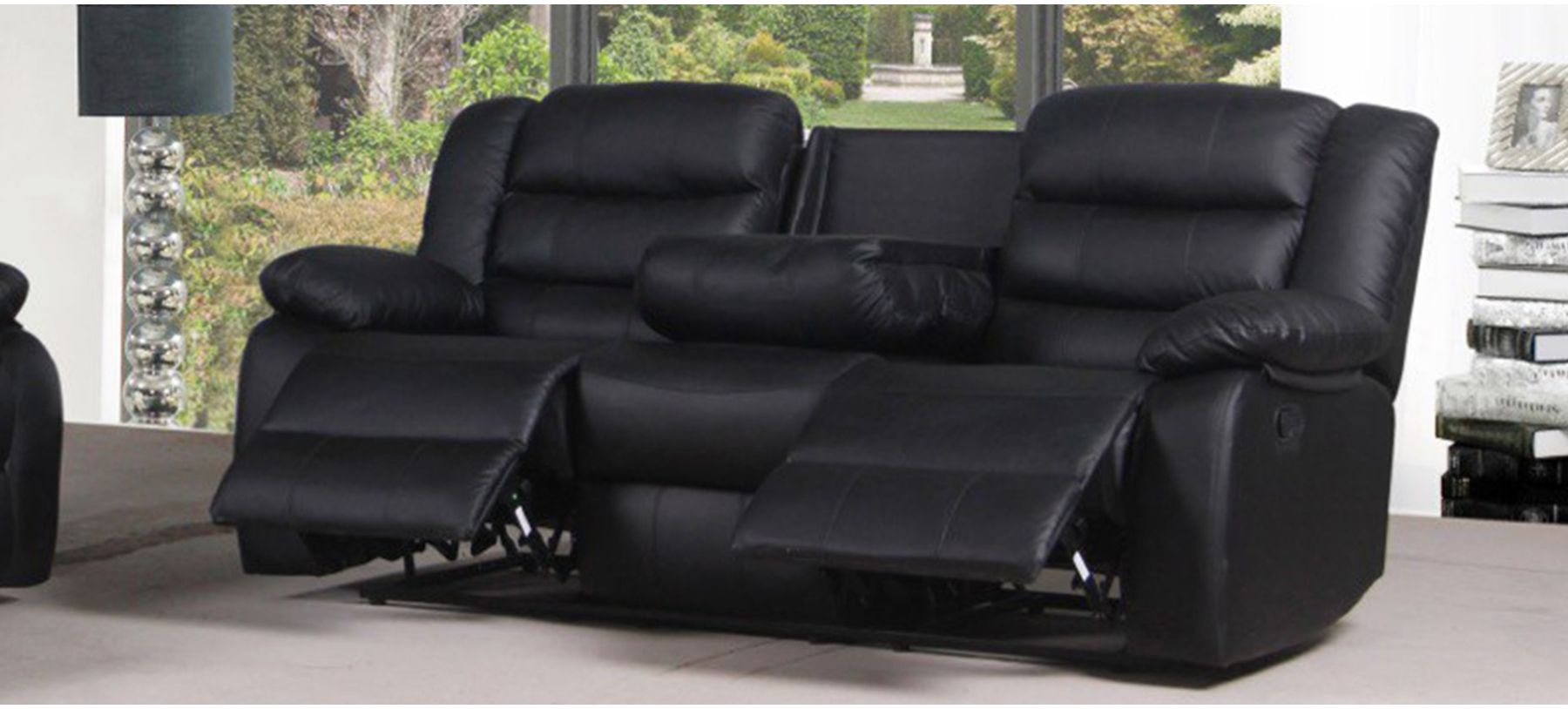 3 seater black recliner sofa cheap