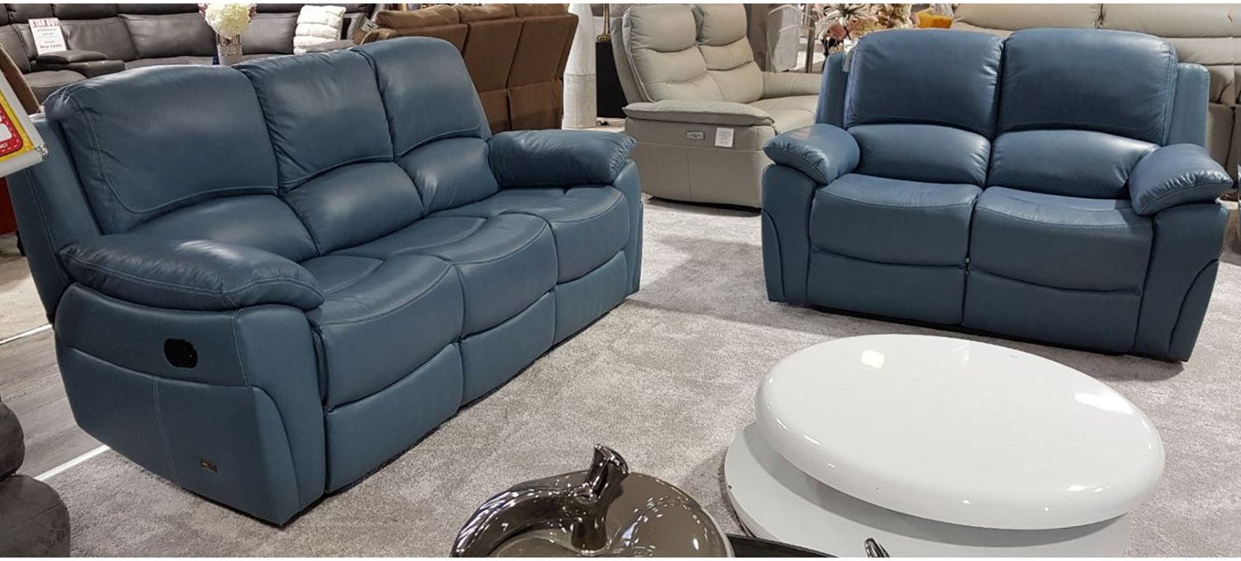 Sky blue hot sale leather sofa