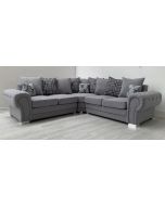 Verona Large Grey Round Arm Fabric Corner Sofa 2C2 With Chrome Legs And Scatter Back